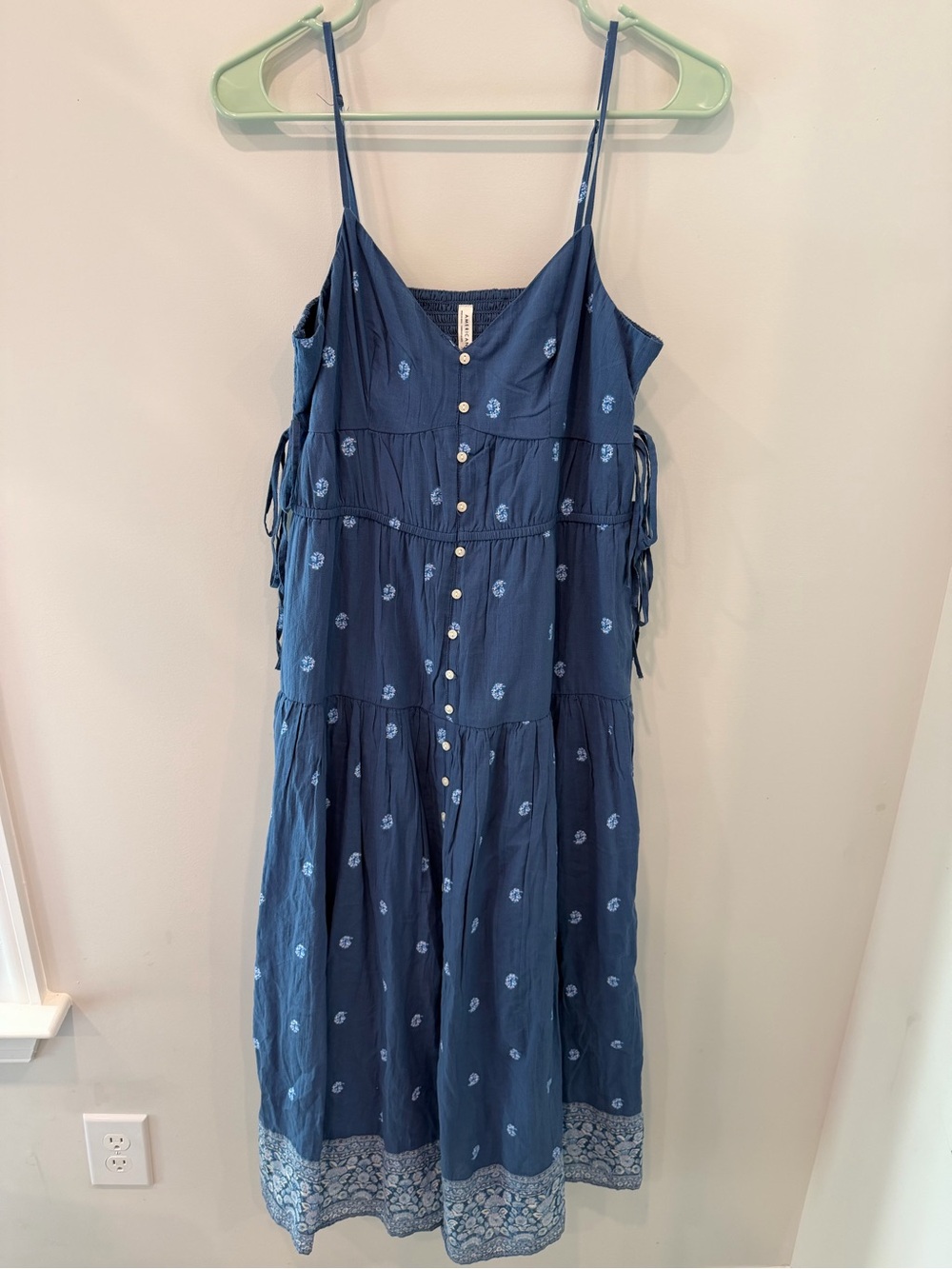 American Eagle Outfitters Blue Printed Spaghetti-Strap Maxi Dress